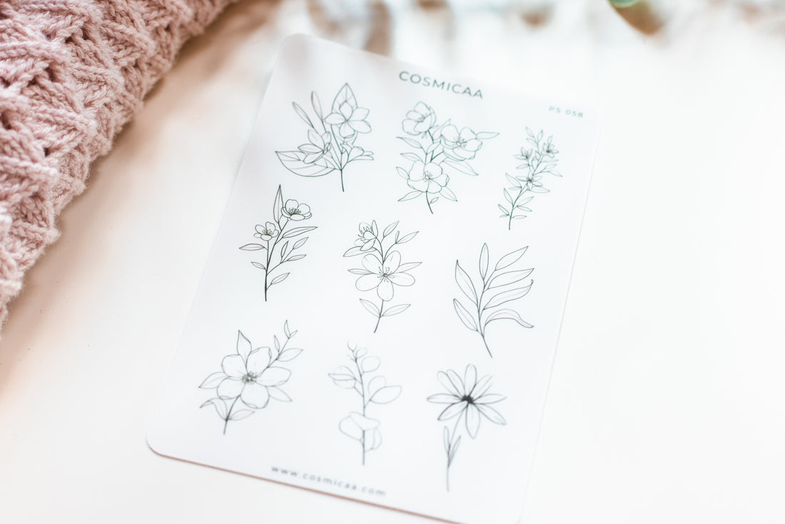 Line Art Flowers - Planner Stickers